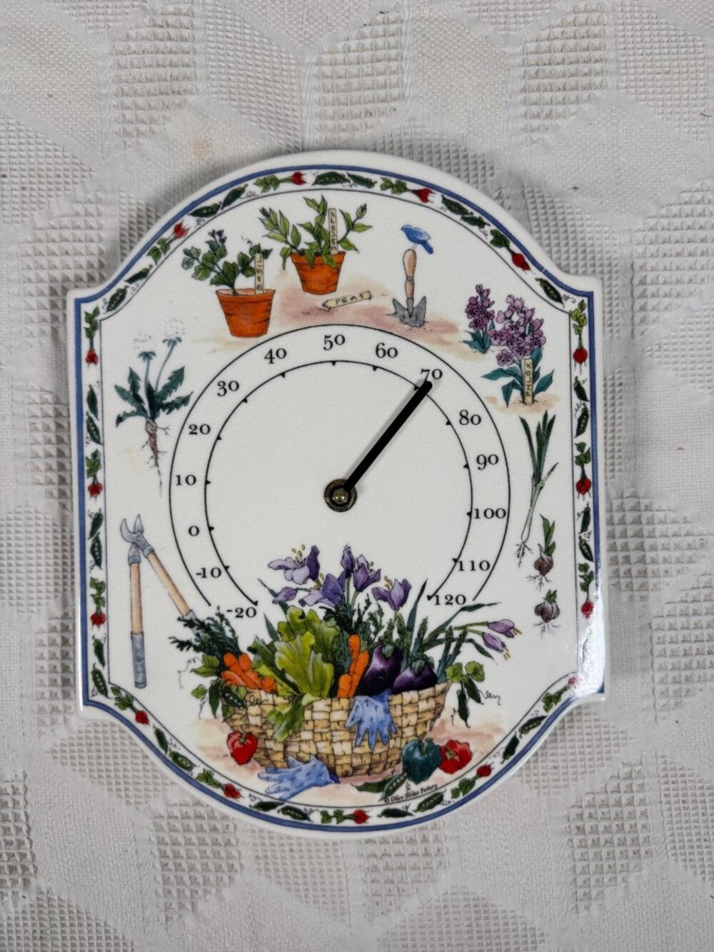 Olive Street Pottery Garden Themed Ceramic Hanging Wall Thermometer Plaque NEW